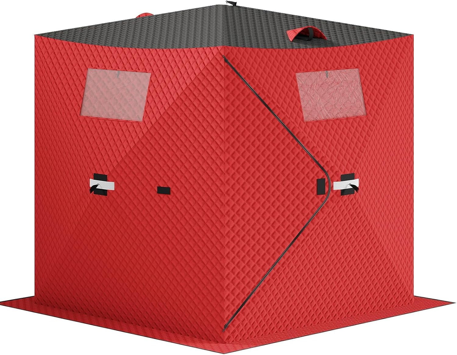 Lumiparty Pop Up Ice Fishing Tent Fully Insulated, Portable 3-4 Person Ice Fishing Shelter, Waterproof Oxford Fabric, Winter Windproof Hut Snow Hub with Anchors, Ropes & Carry Bag, Red & Black