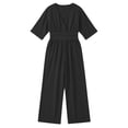 thumbnail image 4 of XFeng Linen Blend Wide Leg Jumpsuit for Women, V Neck High Waist One Piece Outfit for Casual Summer Wear, 4 of 4