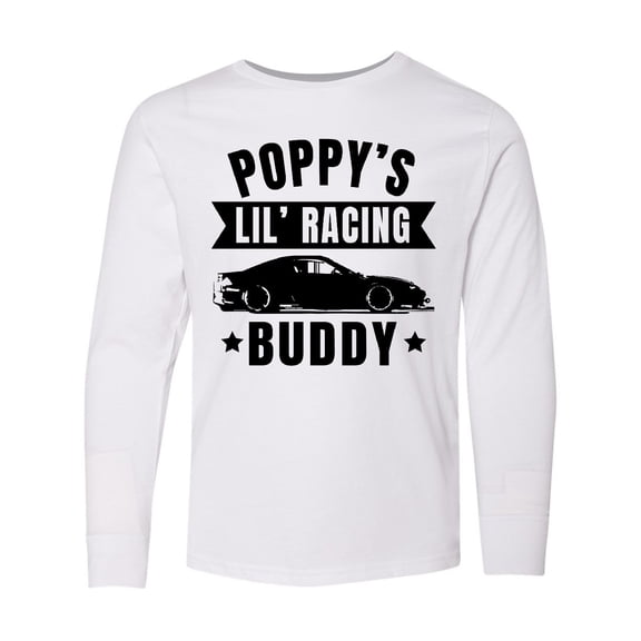 Inktastic Poppy's Lil' Racing Buddy with Car Silhouette Long Sleeve Youth T-Shirt