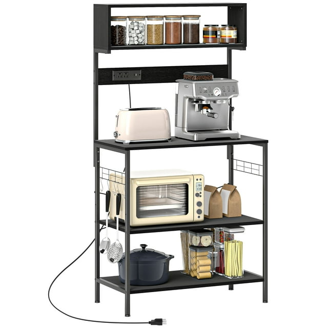 HOMCOM Étagère de Boulanger avec Prise de Courant, Chargeur USB, Support pour Micro-Ondes, Noir