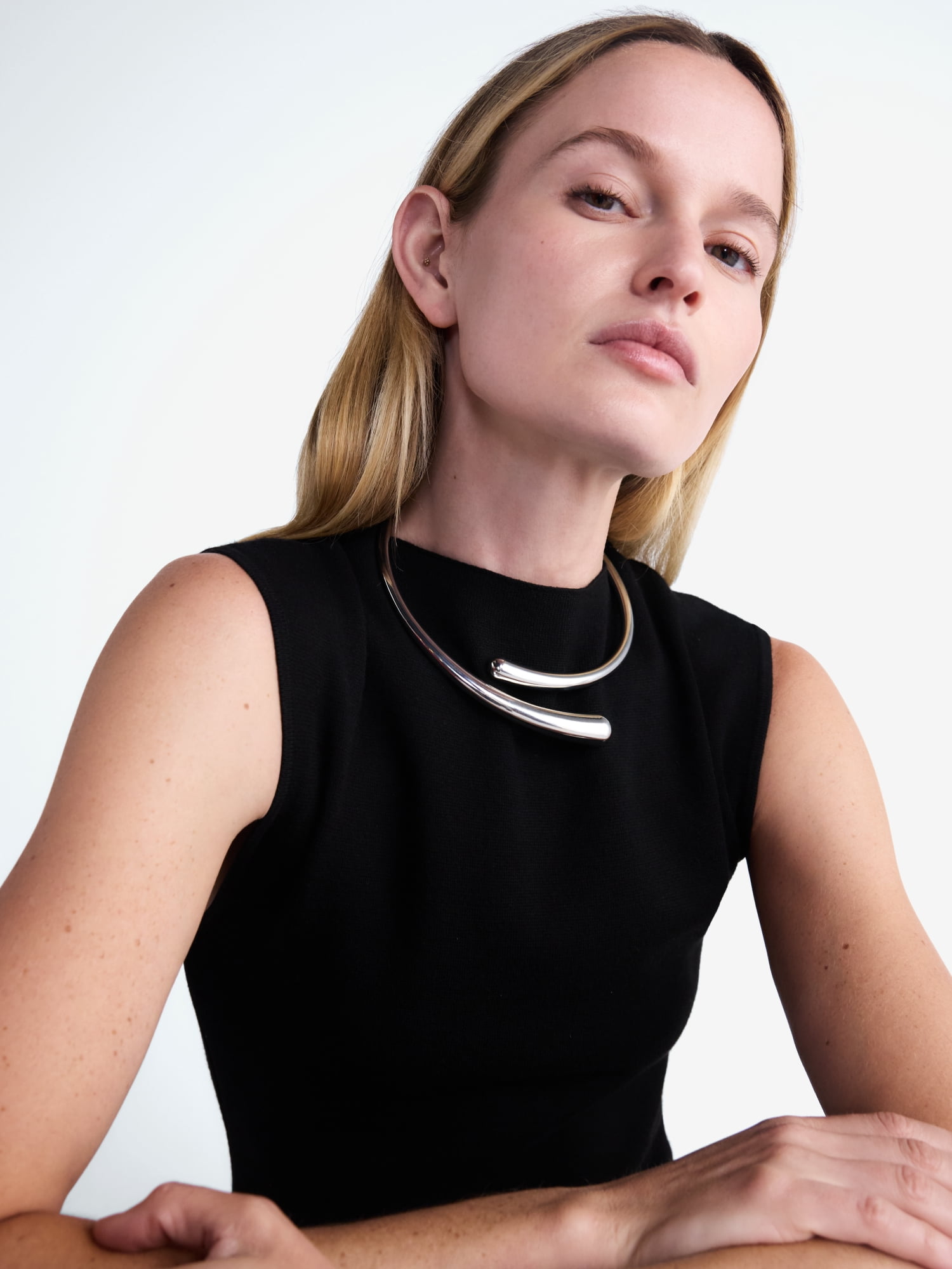 Scoop Wrap Choker Necklace, Silver-Tone