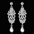 thumbnail image 5 of Opolski Women Simple Shiny Rhinestone Flower Long Dangle Earrings Wedding Bridal Jewelry, 5 of 8