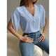 thumbnail image 4 of Camisa informal de manga corta para mujer para uso diario, azul claro, talla S, blusa con escote en V y volantes de encaje, 4 of 8