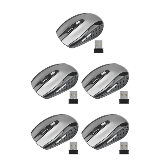jesticaly Computer 2.4Ghz Wireless Optical Mouse Quick Speed Low Latency 6 Buttons Plastic Gaming Mice Desktop PC Portable Grey 5Set