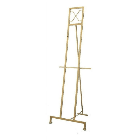 Benjara 57 Inch Easel Stand, Gold Iron Frame, Free Standing for an Artists Touch