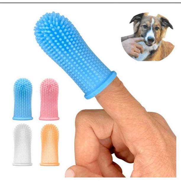 Juego de 8 cepillos de dientes para perros, 4 colores, cepillo de dientes de silicona de 360° para perros y gatos, cepillo de dedo para limpiar lengua y dientes.