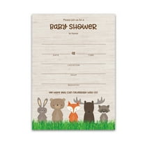 WOODLAND ANIMALS Baby Shower INVITATIONS.Pack of 25 — Blank Fill-in INVITES, Country Rustic Forest Jungle Bear Animal Theme, Boy or Girl Couples Co-ed Shower Invitation Coed Gender Neutral I601-INV1