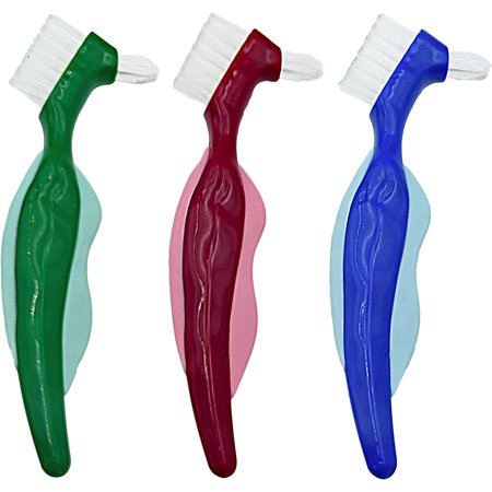 Denture Brush, 3PCS Cleaning Brush, Multi-Layered Bristles & Portable Denture Double Sided Brush, Denture Cleaning Care (Red,Green,Blue)