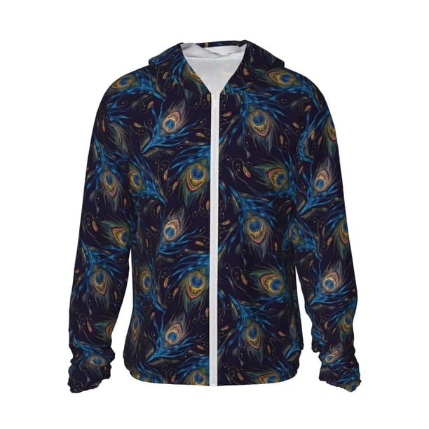 Fotbe Peacock Feathers Chaqueta con Protección Solar UPF 50+ para Hombre y Mujer, Camisa con Capucha y Bolsillos-Small