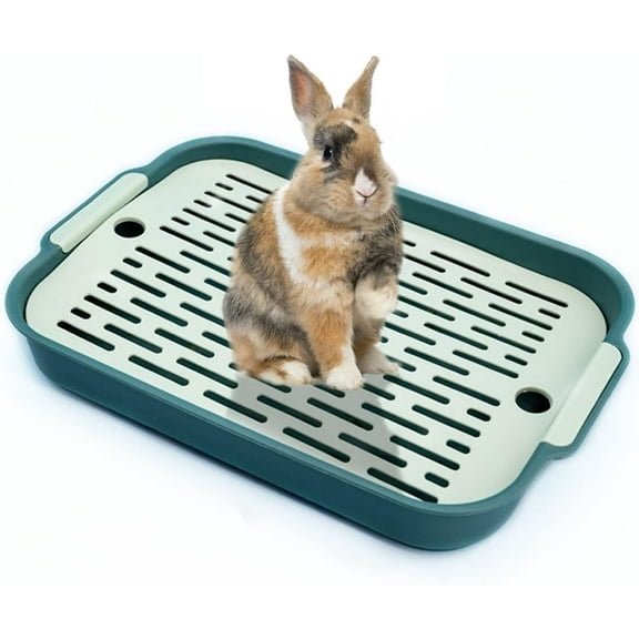 Rabbit Litter Box with Grid Potty Trainer, 14.5 x 9.5 Inches, Guinea Pig Litter Box Anti Tip Pet Toilet Training Corner for Rabbit Hair Gila Guinea (Green L)