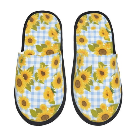 

Slippers for Women Blue White Plaid Sunflower Womens Slippers Fuzzy Winter House Shoes Soft Anti-Skid Slippers Indoor and Outdoor
