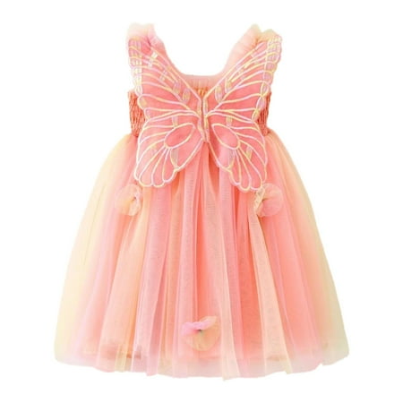 

WUXIAN Toddler Girls Sleeveless Butterfly With Wing Tie Dye Rainbow Tulle Holiday Dress Dance Party Halloween Dresses Sundress Infants Baby Children Leisure Dailywear