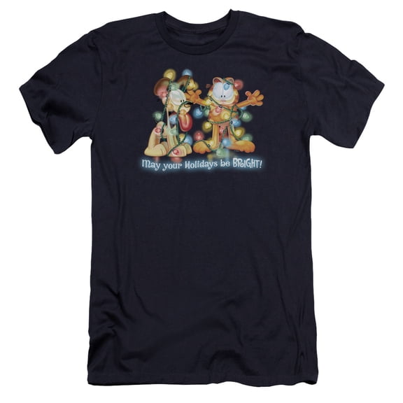 Garfield Bright Holidays Premium Canvas Adult Slim Fit 30/1 T-Shirt Navy