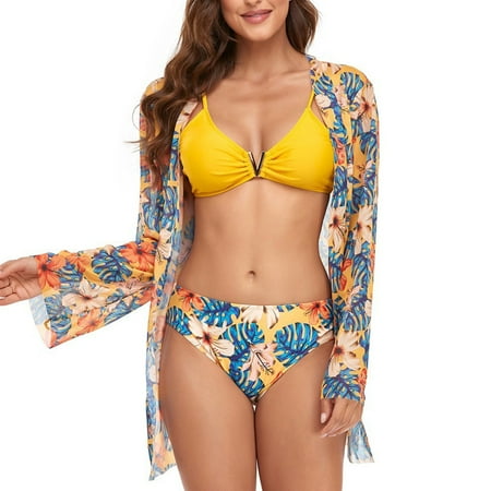 Ganfancp Beach Dresses for Women  Womens Beach Cover Up Women Sexy Flower Printing Backless Bikini Three-Pieces Swimwear Swimsuit Beachwear Set Covers Swim Coverups for Women for Girl