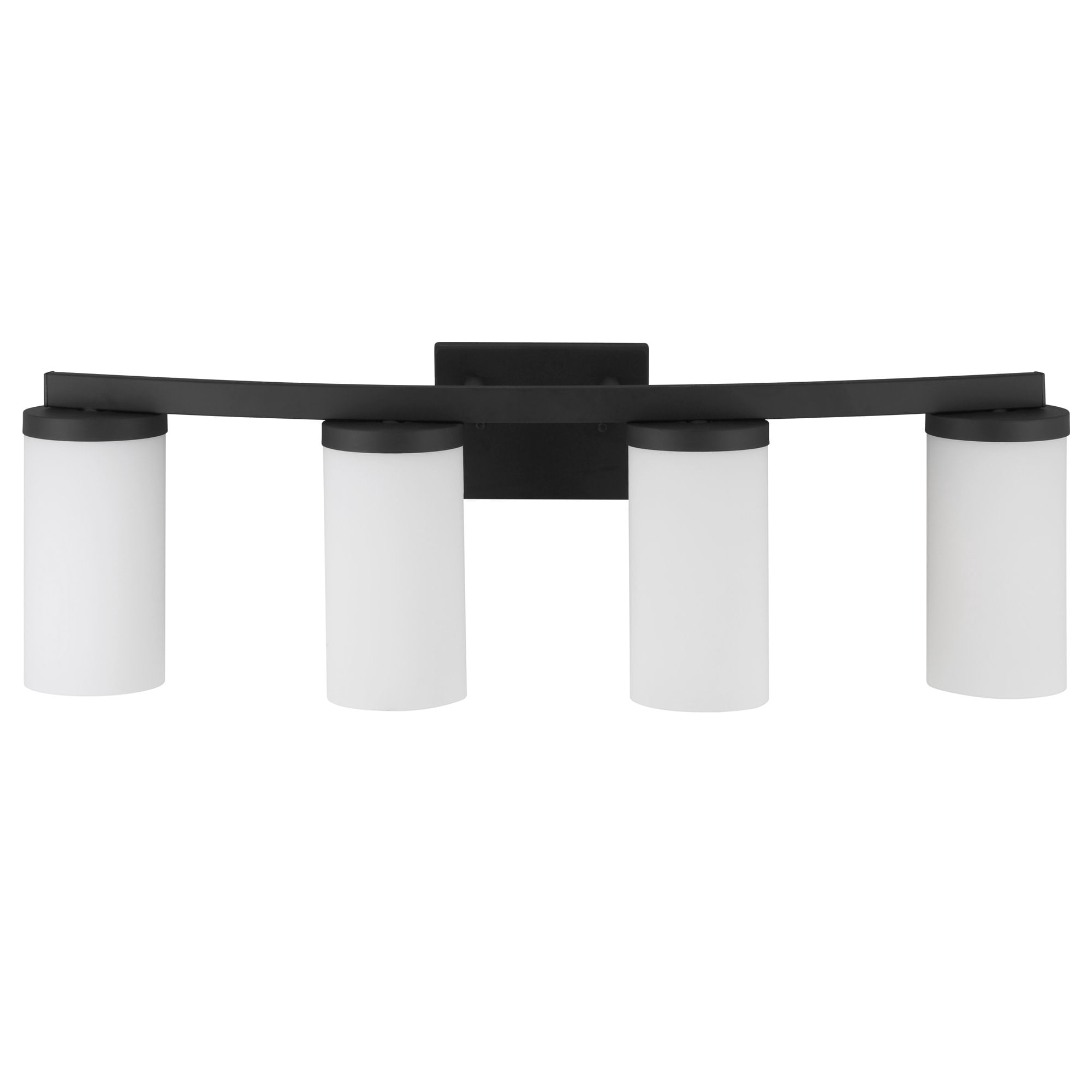 Breckham 4-Light Vanity Light in Black, 30.0 in Curved Bar with Frosted Glass