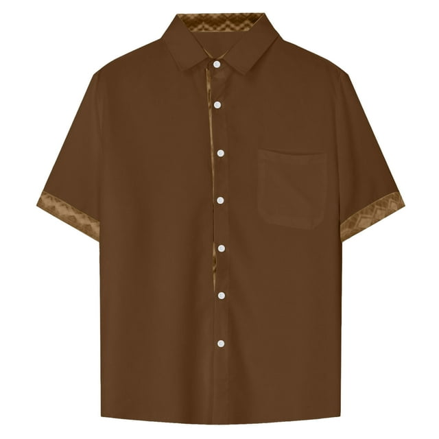 Ramiter Shirt for Men Men's Summer Short Sleeve Button Down Shirts Brown,M