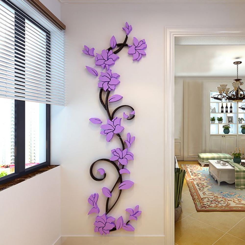 3D Acrylic Wall Sticker DIY Rose Flower Vine Wall Decals Mural Art Home Decor