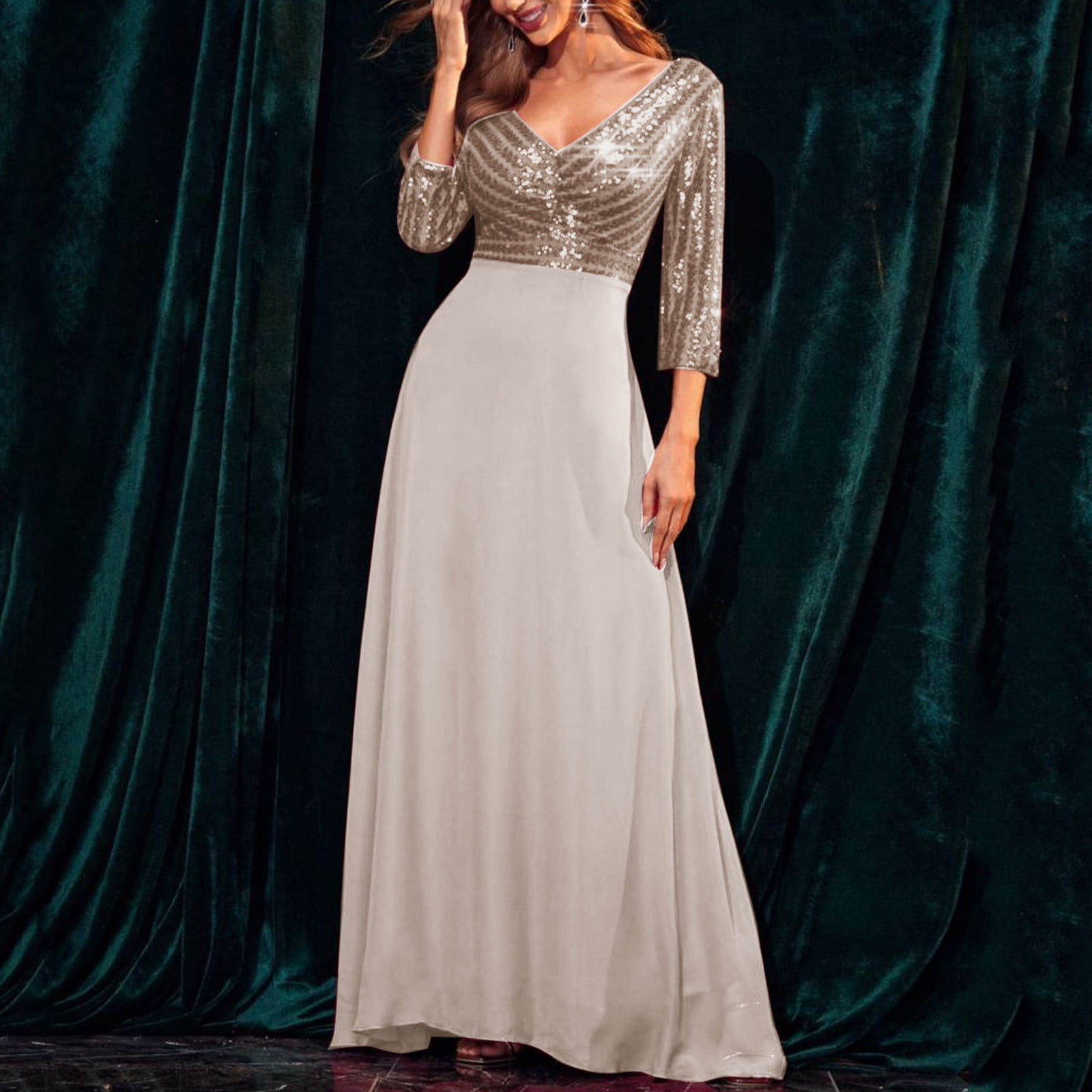 A-line Luxury Crystal Elegant Long Prom Dress Detachable Ribbon Long E –  SELINADRESS