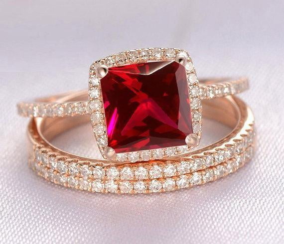 Details about   1.0 ct Princess Cut Red Stone Wedding Bridal Promise Ring 14k Yellow Gold 