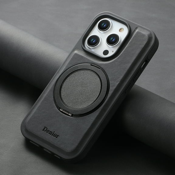 Dteck Case for iPhone 16 Pro,Magnetic Leather Case with 360° Rotation Ring Stand Business Phone Cover for iPhone 16 Pro,Black