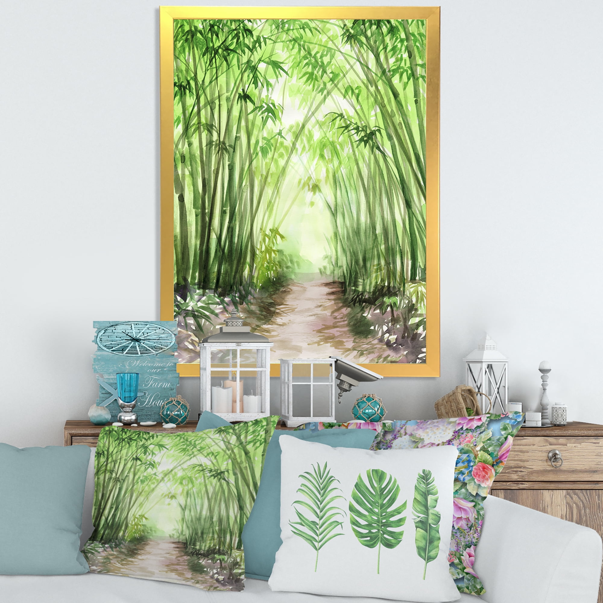 Designart 'Little Road Through Bamboo Forest' Traditional Framed Art Print