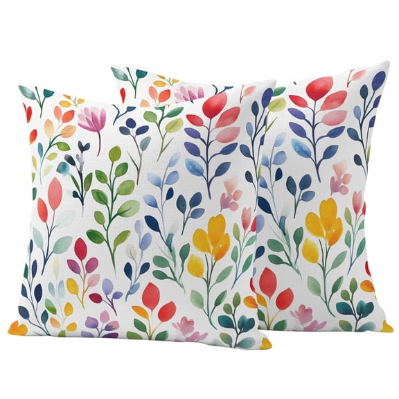 Outdoor Waterproof Pillow Covers Easter Spring Watercolor Colorful Leaves Decorative Throw Pillow Protectors,Pillowcase Cushion Cases for Patio Sofa Garden Couch,16x16in,Pack of 2