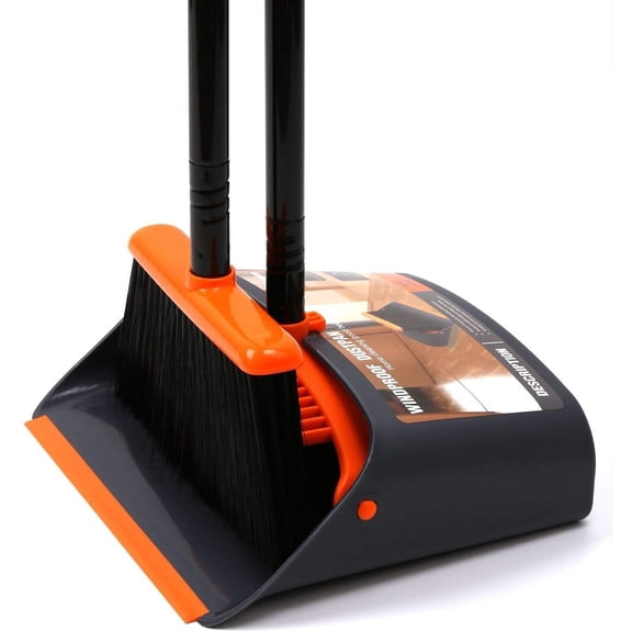 TreeLen Broom and Dustpan Set with 52" Long Handle for Home Kitchen Room Office Lobby Floor Use