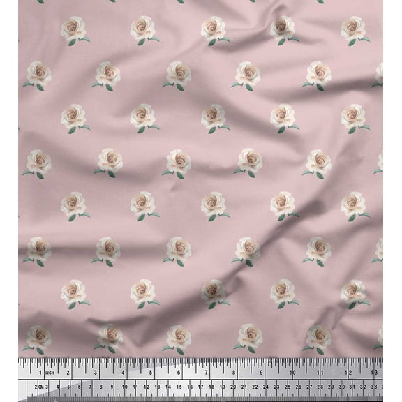 Soimoi Pink Poly Georgette Fabric Rose Floral Print Fabric by Yard 42 Inch Wide