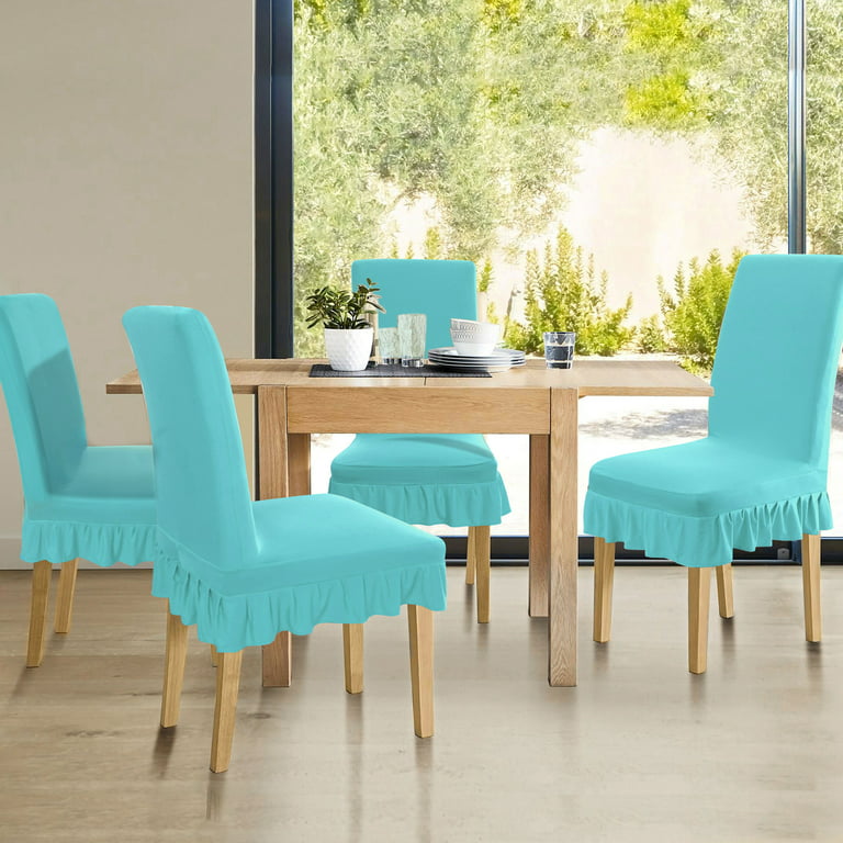 Unique Bargains Ruffled Skirt Dining Chair Cover Set Teal M 
