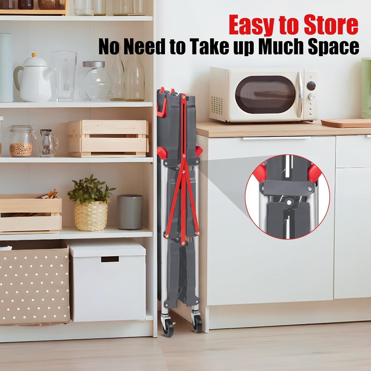Folding Utility Service Cart, Collapsible Cart with Wheels, 3 Tier Rolling Utility Cart, Folding Cart with Wheels Collapsible, Service Cart for Tool, Grocery, Kitchen, Office