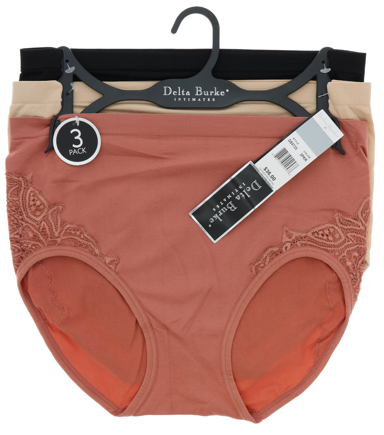 Delta Burke 2 pack seamless wide strap lace bra set plus size 2X orange black 