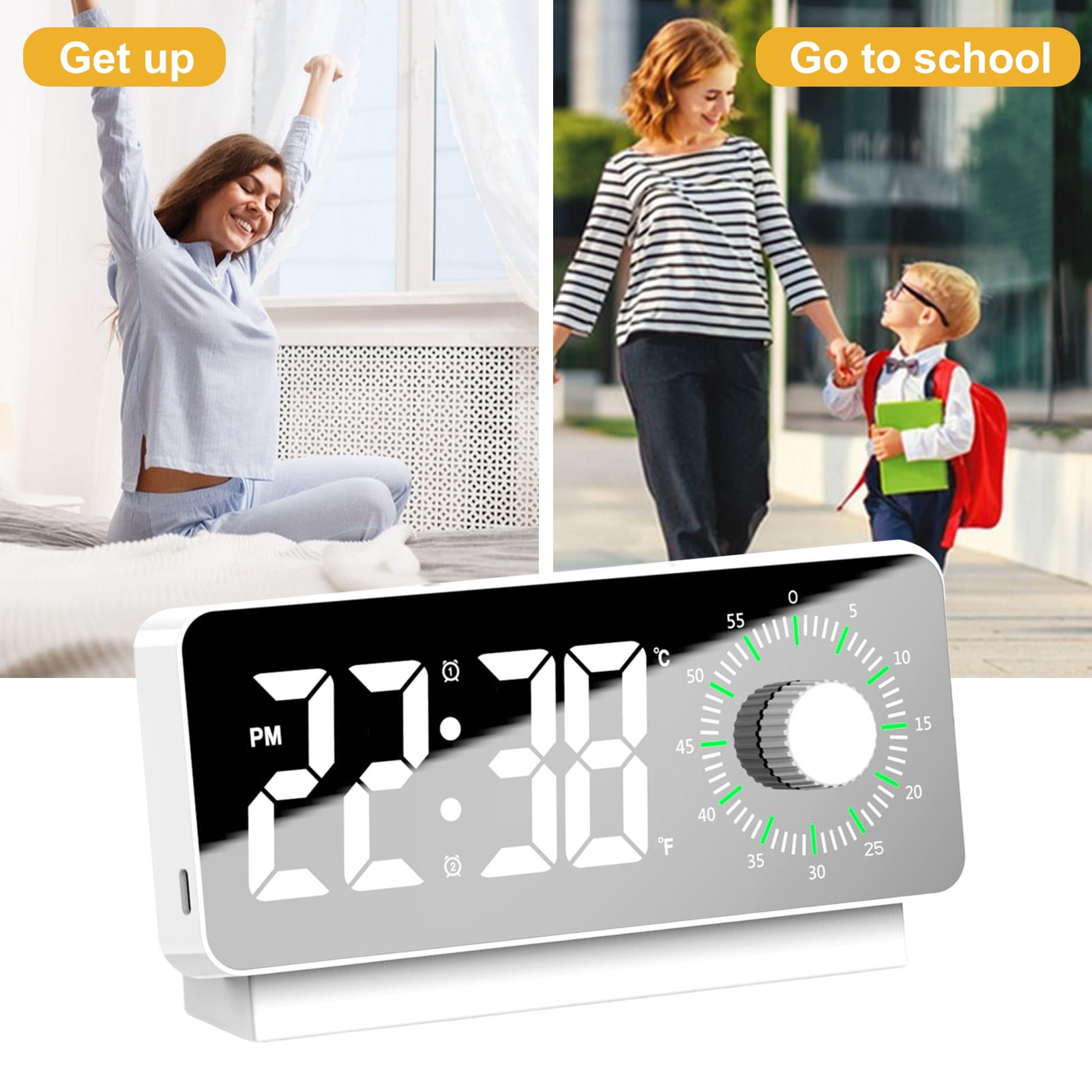 Digital Alarm Clocks for Bedrooms,Calendar Clock with Date,Temperature