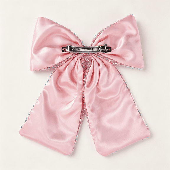 XIBUFE Girls Sequin Bow Hair Clip Barrette, Pink Pink Sequin Hair Bows For Girls