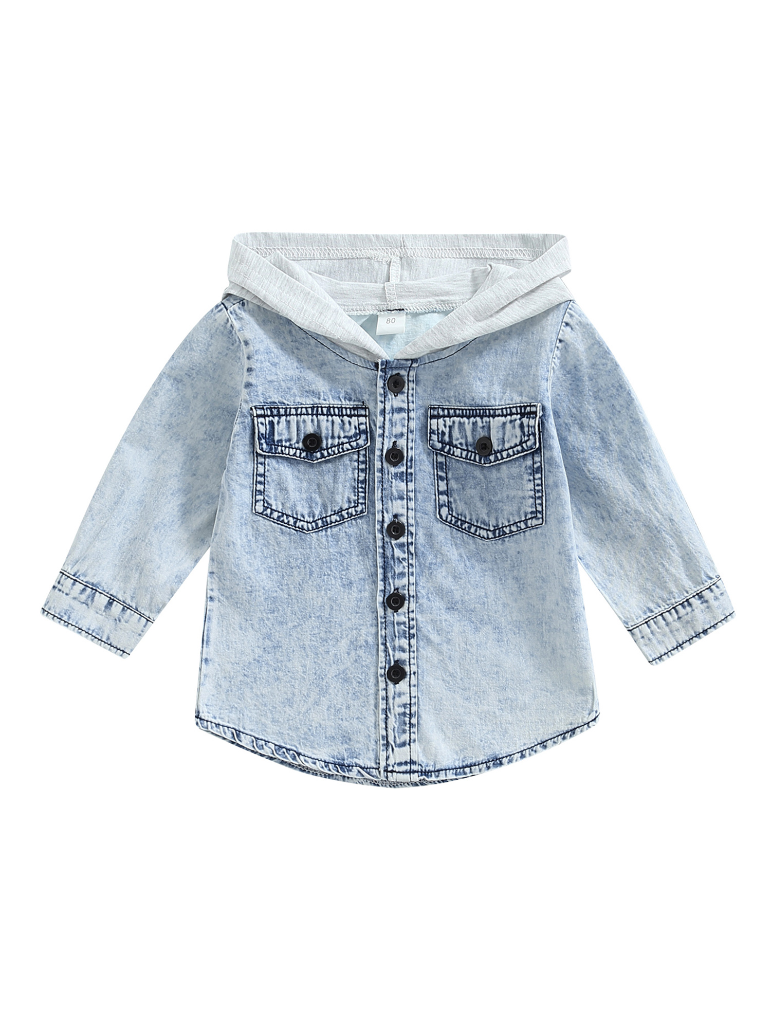 Sunisery Baby Boys Denim Hoodie Jacket Kids Toddler Button Down Jeans Jacket Top Spring Autumn Coat Outerwear - image 1 of 6