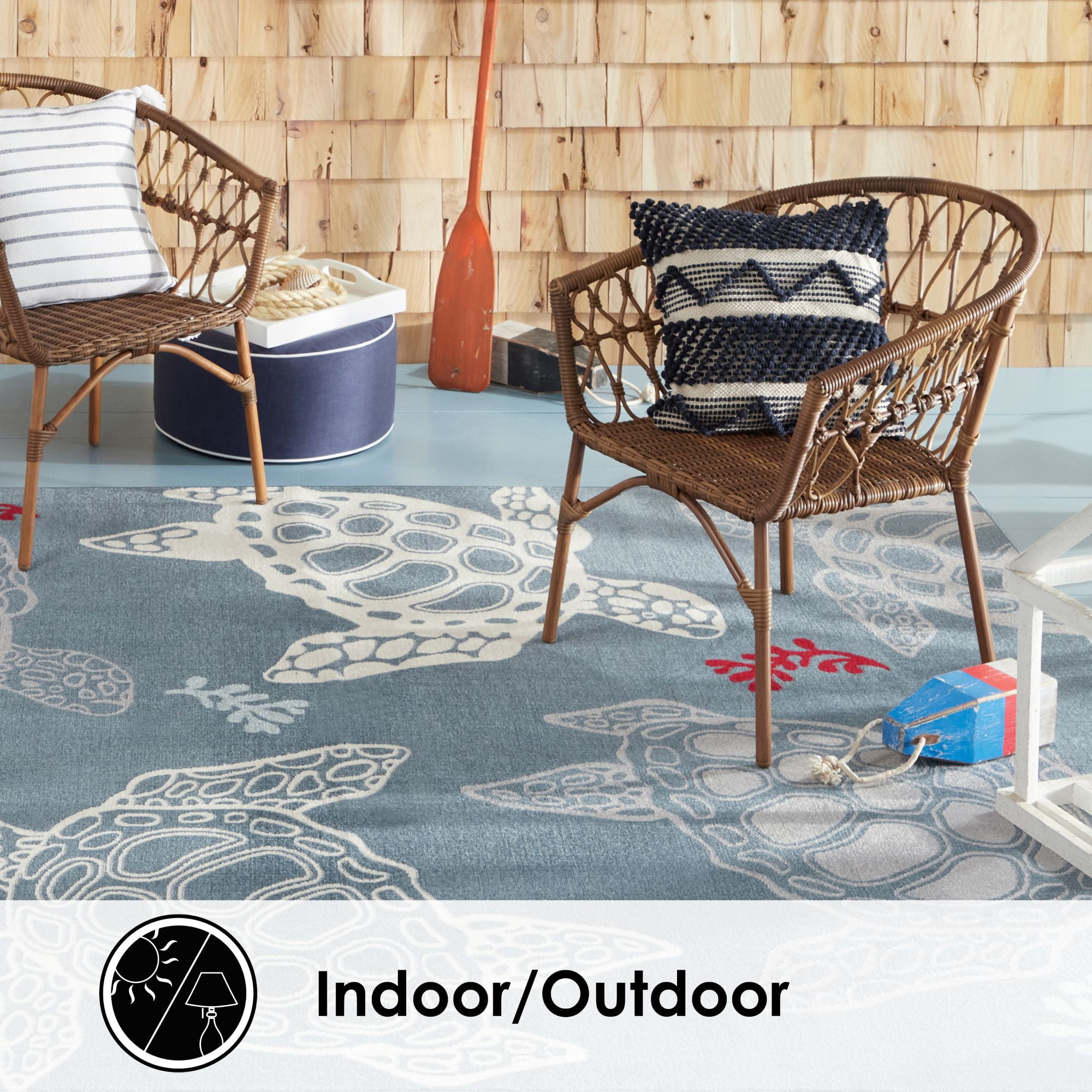 Home Dynamix Marine Sea Turtle Coastal Animal Indoor/Outdoor Area Rug, Navy Blue/Ivory , 5'2"x7'2"
