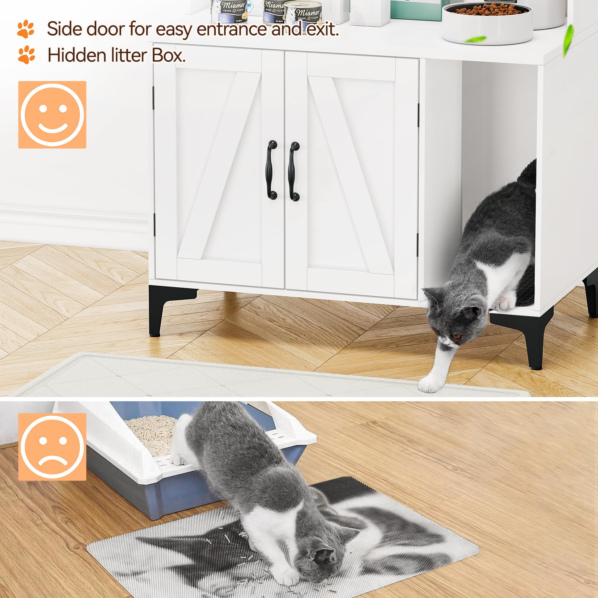 Faitaliicy Hidden Cat Litter Box Enclosure With Storage Shelves Wood Sturdy Cat Washroom Storage Cabinet Fit Most of Litter Box Indoor Cat House Furniture With Cat Scratching Pad