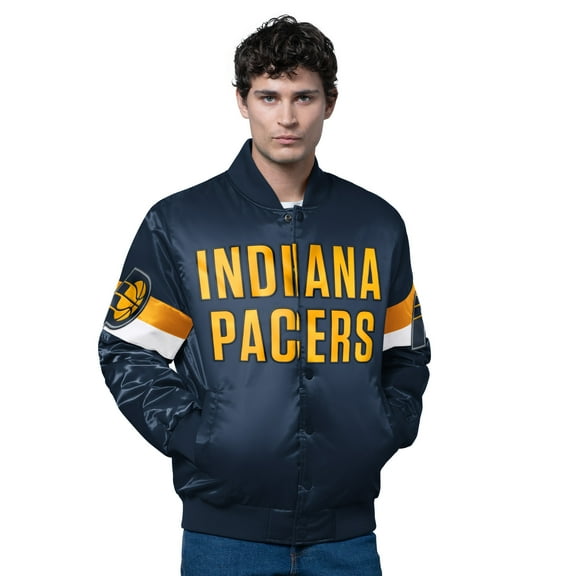 Men's Starter Navy Indiana Pacers Triple Option Varsity Full-Snap Satin Jacket