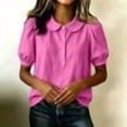 thumbnail image 6 of DailyChi Summer Sales Under $ 5 Women Linen Doll Collar Shirt Puff Sleeve Blouse Short Sleeve Loose Casual Summer Top, 6 of 9