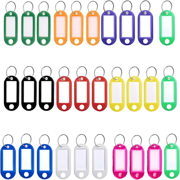 CCOCC 30 PCS Key Tags, Key Fobs Labels Key Rings Name Tags Key Label Tags with Split Ring Key Tags Paper Plastic Key Tags with Labels Heavy Duty for Luggage Pet ID Name Office Key Labels 10 Colors