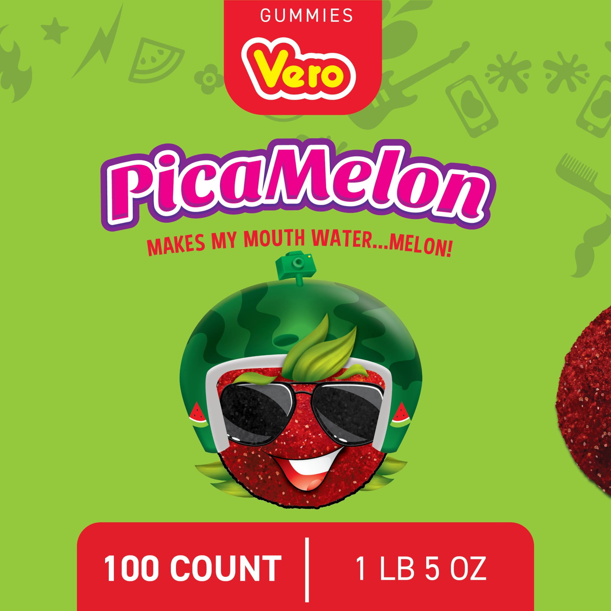 (3 pack) Vero PicaMelon Watermelon Gummies with Chili Pepper Powder, 0.21 oz, 100 Count Bag