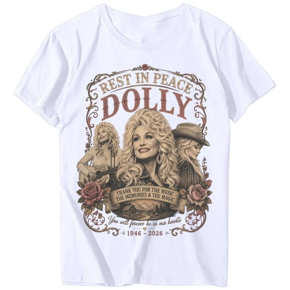 Men Women Crew Neck Short Sleeve T‑Shirt Dolly Legend Memorial Graphic Print Casual Music Fan Tribute Tee Tops