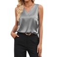 thumbnail image 3 of Women'S Silk Satin Tank Tops V Neck Casual Camisoles Sleeveless Business Work Blouses Dressy Summer Shirts Gray S, 3 of 8
