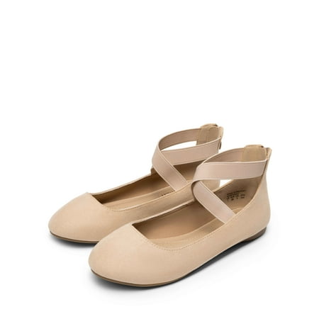 

BURUDANI Women’s Ballerina Ballet Flat Low Heel Shoes Elastic Ankle Strap Shoes Nude Size 5.5