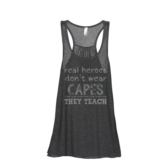 Thread Tank Real Heroes Teach Women's Sleeveless Flowy Racerback Tank Top Charcoal Small