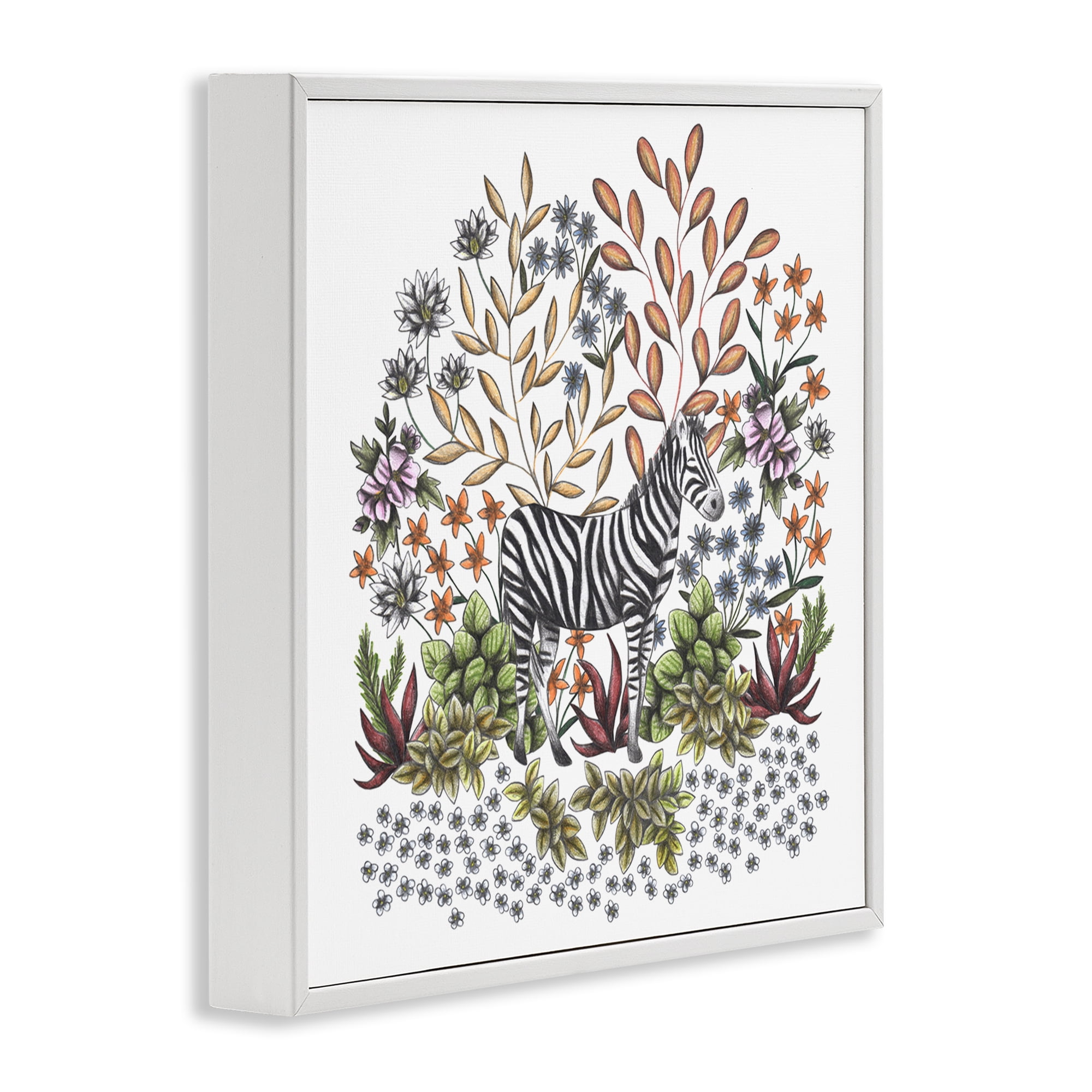Jungle Wildlife Zebra White Framed Giclee Art, design by Cecilia Battaini