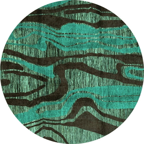 Ahgly Company Indoor Round Abstract Turquoise Blue Modern Area Rugs, 4' Round