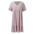 thumbnail image 5 of ZHOGXU Women's Casual Dress Solid Color Short Sleeve V Neck Pleated Comfortable Fashion Loose Dress For Everyday Wear,Pink,Xxxl, 5 of 7