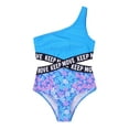 thumbnail image 2 of Aislor Kids Girls 1Ps Swimsuit Single Shoulder Strap Bodysuit Letter Print Bathing Suit Beach Swimming, 2 of 7