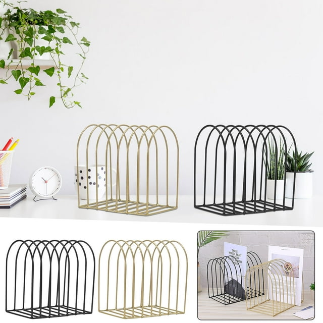 Fufafayo 2Pcs Desktop Magazine Organizer, Half File Storage Stand Newspaper Folder Rack, Metal Wire Desk Bookshelf for Office, Dorm or Bedroom, Modern Home Decor Organizer