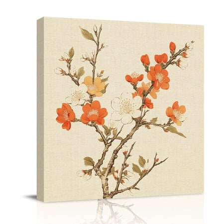 Canvas Wall Art Vintage Botanical Framed Canvas Prints for Bathroom Kitchen Red Spring Floral Botanical Farmhouse Gallery Wrapped Wall Decor for Home Office Gifts 10 x10 Ship Next Day